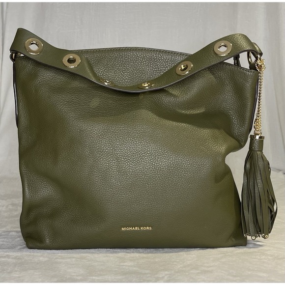 Michael Kors Handbags - Michael Kors Brooklyn Large Leather Shoulder Handbag Purse Olive Army Green Bag